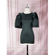 Black O-neck Flare Sleeve Bodycon Dating Mini Office Lady Career Dress